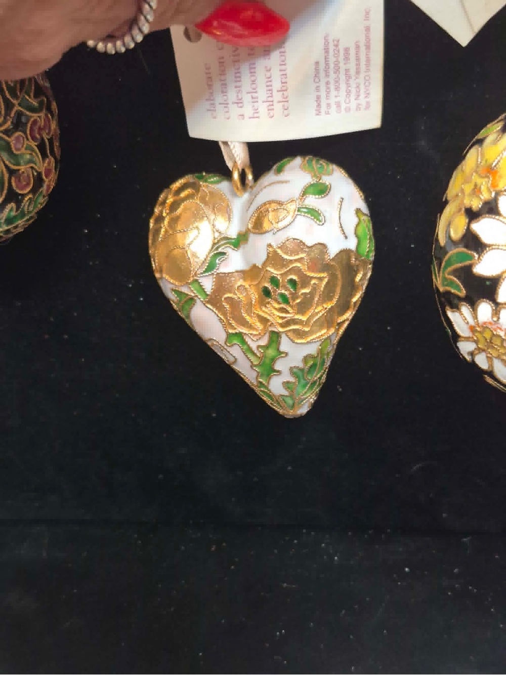 Lot Vintage Victorian Style Cloisonné Ornaments Faberge Type Enamel & Brass 3pcs - Picture 12 of 12